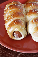 Sausages in the dough. Bakery products