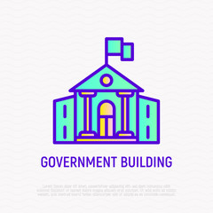 Government building with flag thin line icon. Modern vector illustration.