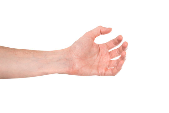 Hand holding something isolated on white background