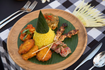 Different indonesian food dishes. Various indonesian bali food