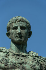 Bronze statue of Roman Emperor Augustus Caesar, or Octavian, Rome's first emperor, close to the Forum of Augustus