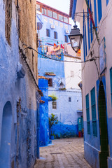 Amazing street view of blue city Chefchaouen. Location: Chefchaouen, Morocco