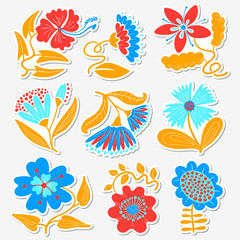 Fototapeta premium Floral set. Collection with abstract flowers and leaves.Vector illustration in minimalistic flat style