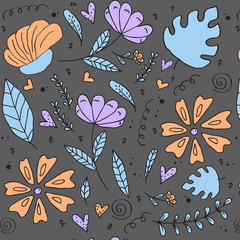 Floral pattern, doodle flowers, vector illustration.