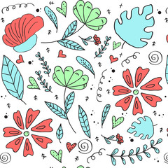 Floral pattern, doodle flowers, vector illustration.