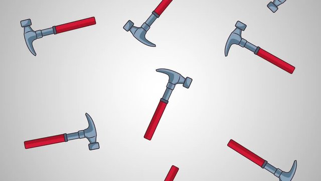 Construction hammer tools falling background high definition animation colorful scenes