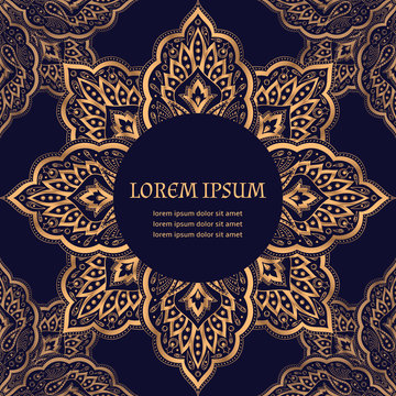 Luxury background vector. Paisley royal pattern frame. Turkish design beauty spa salon, fashion flyer, wedding party invitation, save the date, birthday greeting, new year holiday card template.