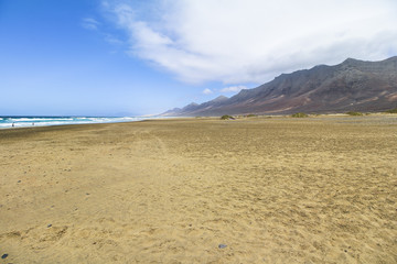 Fototapeta na wymiar Wide and endless Cofete beach on Fuerteventura