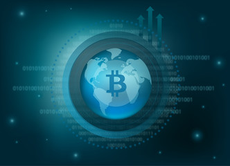 Fototapeta na wymiar Bitcoin Cryptocurrency Coin Global Binary Background