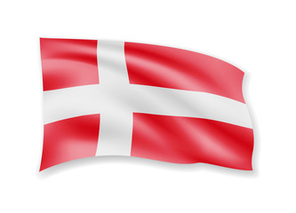 Waving Denmark Flag on white. Flag in the Wind.