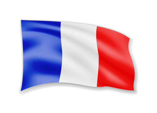 Waving France Flag on white. Flag in the Wind.