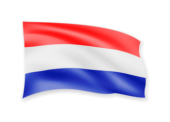 Fototapeta premium Waving Netherlands flag on white. Flag in the Wind.
