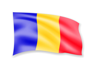 Waving Romania flag on white. Flag in the wind.