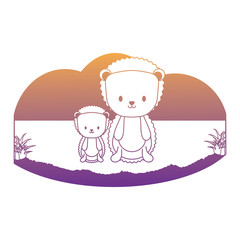 cute porcupines in the grass over white background, vector illustration