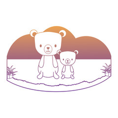 cute bears in the grass over white background, vector illustration