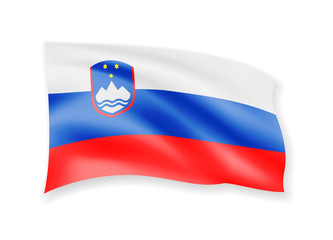 Waving Slovenia flag on white. Flag in the wind.