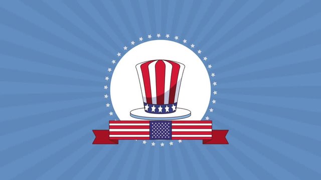 Happy labor day with uncle sam hat round frame and usa flag high definition animation colorful scenes