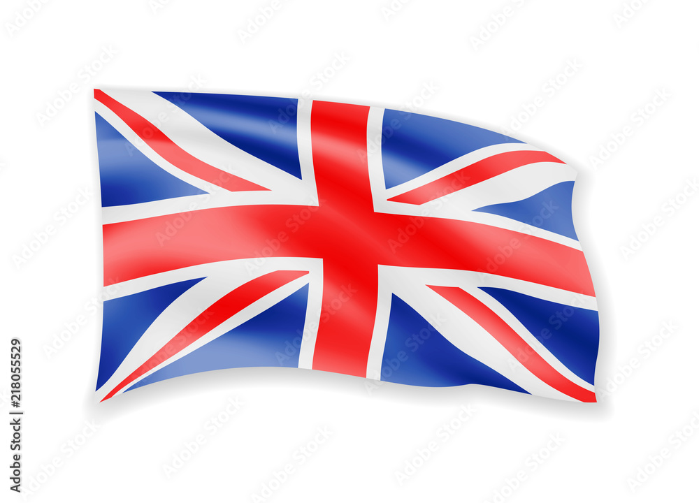 Wall mural waving united kingdom flag on white. flag in the wind.