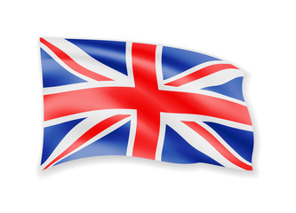 Obraz na płótnie Canvas Waving United Kingdom flag on white. Flag in the wind.