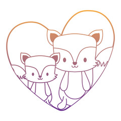 heart with cute foxes over white background, vector illustration