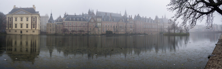 Dutch Parliament The Hague shrouded in mist