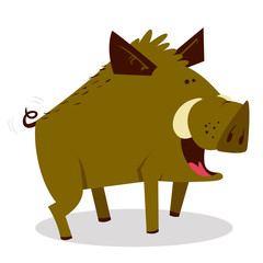 Cute boars or warthog character. Vector illustration with wild pigs. Forest inhabitan