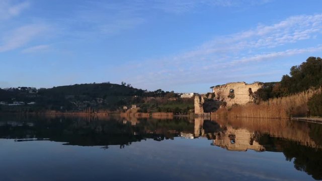 temple of Apollo on Lake of Averno. Campi Flegrei Regional Park, Pozzuoli, Italy