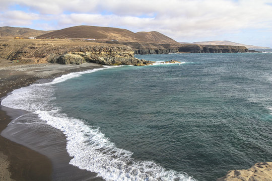 Coastal view over Ajuy black sand beach on Fuerteventura