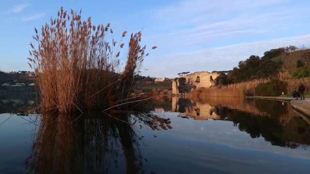 temple of Apollo on Lake of Averno. Campi Flegrei Regional Park, Pozzuoli, Italy