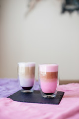 Color latte in a glass.