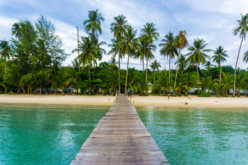 Nature landscape wooden bridge to sea coconut beach