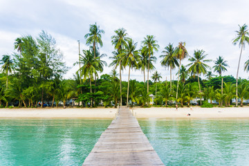 Nature landscape wooden bridge to sea coconut beach