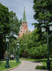 The famous Alexander Garden near the walls of the Moscow Kremlin
