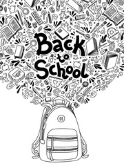 Back to school thin line doodle illustration template on white background. Sketchy concepts with stationery for graphic design, web banner and printed materials. Writing materials. illustration.