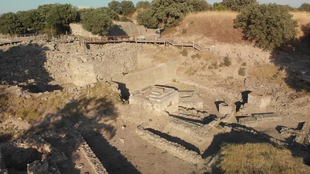 Aerial shot from Archaeological Site of Troy Canakkale Turkey
