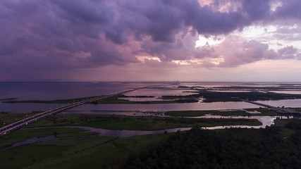 Storm at sunset on Mobile Bay along Alabama Gulf Coast 