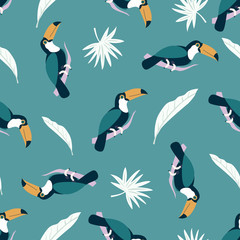 Beach tropical seamless pattern with toucans