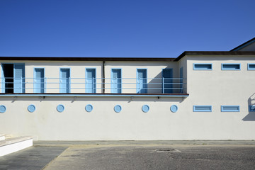 Fototapeta na wymiar beach cabins in twentieth century architecture in Viareggio