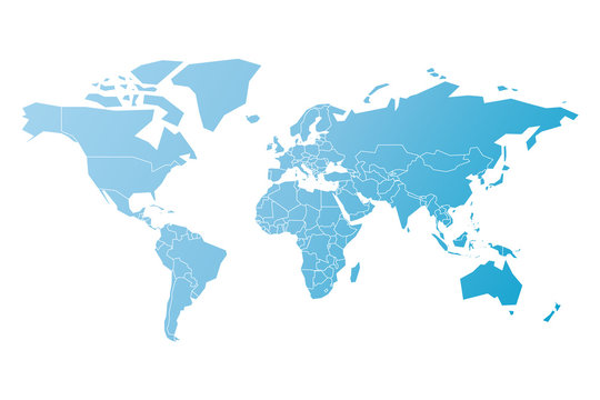 Simplified map of World in blue. Schematic vector illustration
