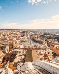 Obraz na płótnie Canvas Beautiful panoramic view on Saint Peter's Square in Vatican and aerial view of Rome, Italy. Travel concept.