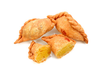 Curry puff on white background.