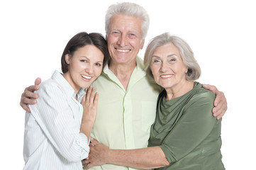 Portrait of a happy senior parents with daughter, isolated