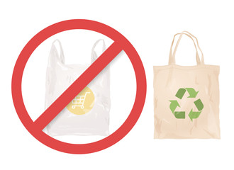 Reusable cloth bag instead of plastic bag. Shopping bags. Zero waste tips. Eco lifestile. Stop using plastic