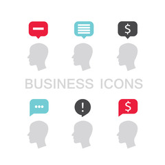 Set of business icons with businessman head profile and speech bubble