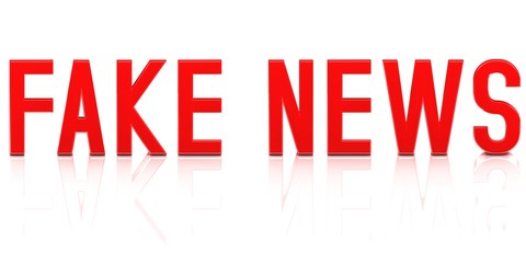 fake news red text 3d rendering misinformation propaganda isolated on white background