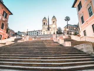 Spanish Steps in Rome, Italy. Piazza di Spagna in the morning, There are nobody of tourists.