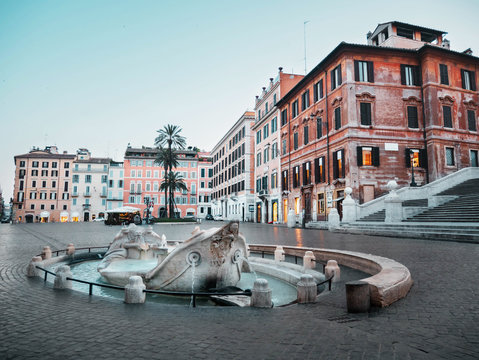 Spanish Steps in Rome, Italy. Piazza di Spagna in the morning, There are nobody of tourists.