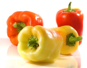 Isolated image of ripe, colorful peppers on white background
