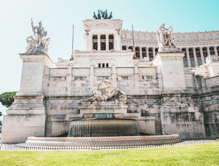 Fototapeta premium Fountain details, Il Vittoriano in Piazza Venezia, Italy. It's the central hub of Rome, Italy, in which several thoroughfares intersect