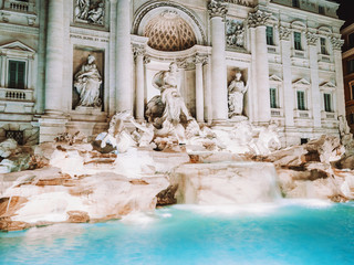Night at Trevi Fountain with illumination, most famous fountain in Rome, Italy.